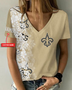 New Orleans Saints Personalized V-neck Women T-shirt