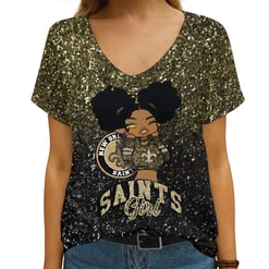 New Orleans Saints V-neck Women T-shirt AGCWTS276