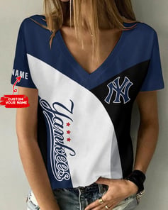 New York Yankees Personalized V-neck Women T-shirt BG556