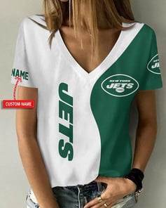 New York Jets Personalized V-neck Women T-shirt