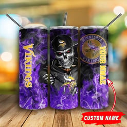 Minnesota Vikings Personalized Glitter Tumbler With Stainless Steel Straw BG86