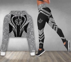 New Orleans Saints Combo Croptop Hoodie And Leggings AZCLG023+AZC2CTHD023