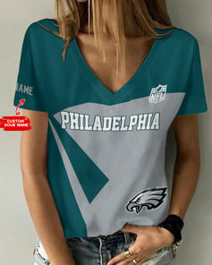 Philadelphia Eagles Personalized V-neck Women T-shirt AGC47