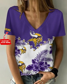 Minnesota Vikings Personalized V-neck Women T-shirt BG616