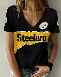 Pittsburgh Steelers Personalized Summer V-neck Women T-shirt BG377