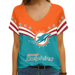 Miami Dolphins Personalized V-neck Women T-shirt