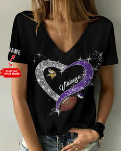 Minnesota Vikings Personalized Summer V-neck Women T-shirt BG248