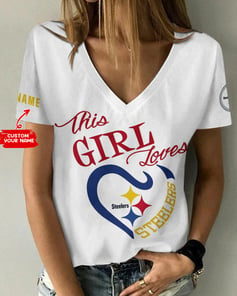 Pittsburgh Steelers Personalized Summer V-neck Women T-shirt 175