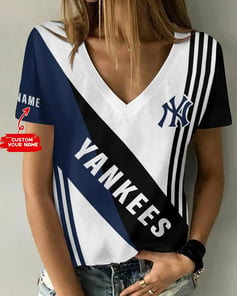 New York Yankees Personalized Summer V-neck Women T-shirt BG371