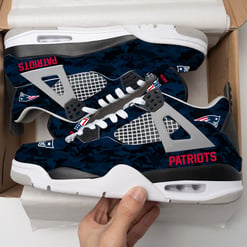 New England Patriots Camo Personalized AJ4 Sneaker BG74