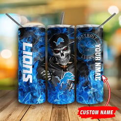 Detroit Lions Personalized Glitter Tumbler With Stainless Steel Straw BG76