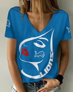 Detroit Lions Summer V-neck Women T-shirt 135