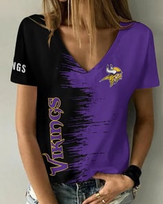 Minnesota Vikings Summer V-neck Women T-shirt BG32