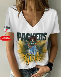 Green Bay Packers Personalized Summer V-neck Women T-shirt BG291