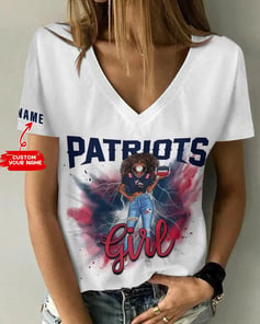 New England Patriots Personalized Summer V-neck Women T-shirt BG292