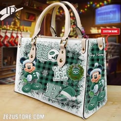 New York Jets Personalized Ho Ho Ho Christmas Leather Hand Bag BBLTHB496