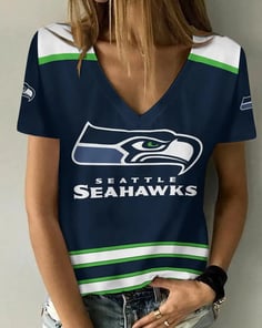 Seattle Seahawks V-neck Women T-shirt BG750