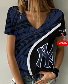 New York Yankees Personalized Summer V-neck Women T-shirt BG202