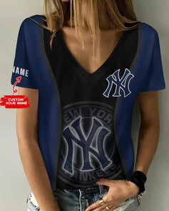 New York Yankees Personalized Summer V-neck Women T-shirt BG415