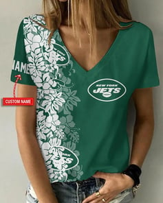 New York Jets Personalized V-neck Women T-shirt