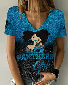 Carolina Panthers Personalized Summer V-neck Women T-shirt BG42