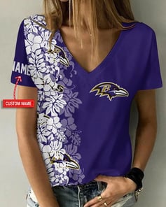 Baltimore Ravens Personalized V-neck Women T-shirt