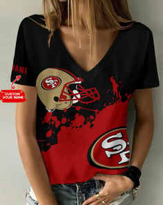 San Francisco 49ers Personalized Summer V-neck Women T-shirt BG176