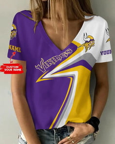 Minnesota Vikings Personalized V-neck Women T-shirt BG495