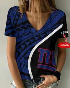 New York Giants Personalized Summer V-neck Women T-shirt BG197