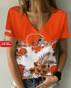 Cleveland Browns Personalized V-neck Women T-shirt BG610