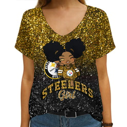 Pittsburgh Steelers V-neck Women T-shirt AGCWTS273