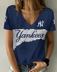 New York Yankees Personalized Summer V-neck Women T-shirt BG379