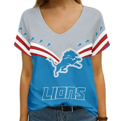 Detroit Lions Personalized V-neck Women T-shirt