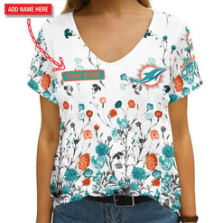 Miami Dolphins Personalized V-neck Women T-shirt