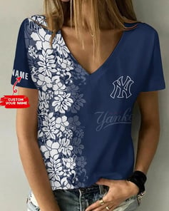 New York Yankees Personalized V-neck Women T-shirt BG471