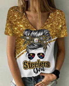 Pittsburgh Steelers V-neck Women T-shirt BG912