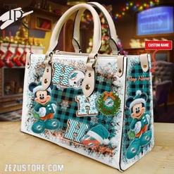 Miami Dolphins Personalized Ho Ho Ho Christmas Leather Hand Bag BBLTHB491