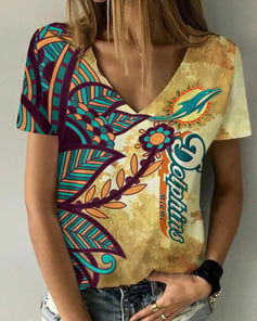 Miami Dolphins Summer V-neck Women T-shirt BG413