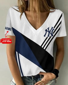 New York Yankees Personalized Summer V-neck Women T-shirt BG362