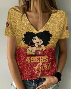 San Francisco 49ers Personalized Summer V-neck Women T-shirt BG35