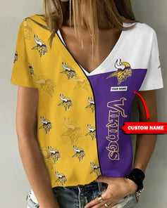 Minnesota Vikings Personalized V-neck Women T-shirt BG903