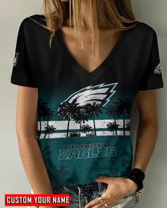 Philadelphia Eagles Personalized V-neck Women T-shirt AGC70