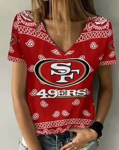 San Francisco 49ers Summer V-neck Women T-shirt BG251