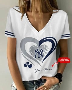 New York Yankees Personalized Summer V-neck Women T-shirt BG283