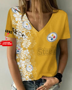 Pittsburgh Steelers Personalized V-neck Women T-shirt BG472