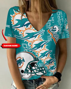 Miami Dolphins Personalized V-neck Women T-shirt AGC96