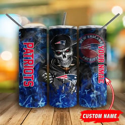 New England Patriots Personalized Glitter Tumbler With Stainless Steel Straw BG87