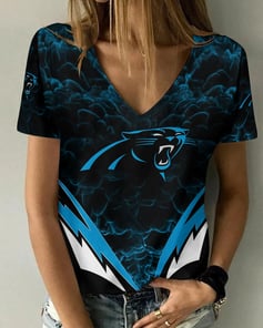 Carolina Panthers Personalized Summer V-neck Women T-shirt BG381