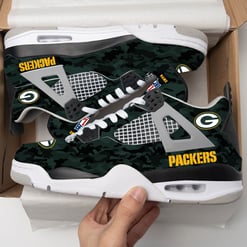 Green Bay Packers Camo Personalized AJ4 Sneaker BG78