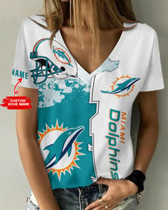 Miami Dolphins Personalized V-neck Women T-shirt BG480